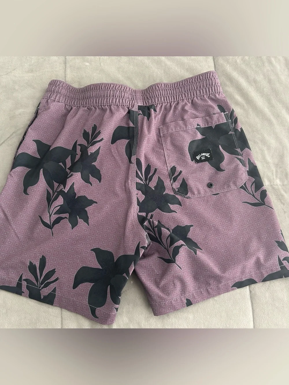 Billabong Men's Lavender Swim Shorts with Black Floral Print